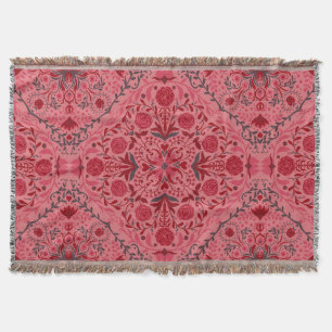 Blue floral tiles throw blanket