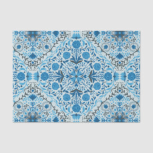 Blue floral tiles tissue paper