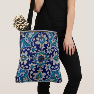 Blue Floral Tiles Tote Bag