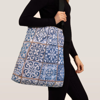 Blue Floral Tiles tote or crossbody bag