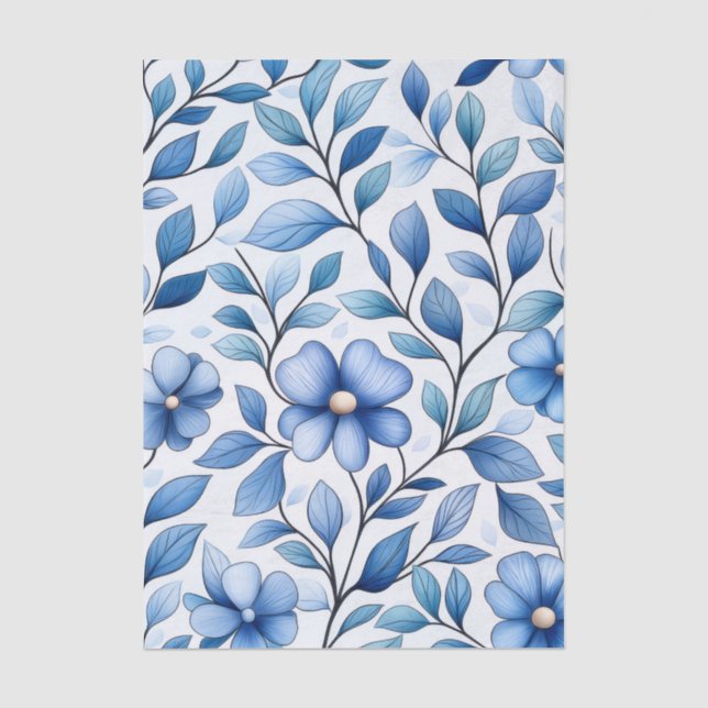 Blue Floral Tissue Paper | Botanical Gift Wrap (Front)