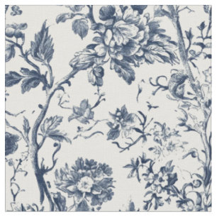Blue Floral Toile Branch Pattern Fabric