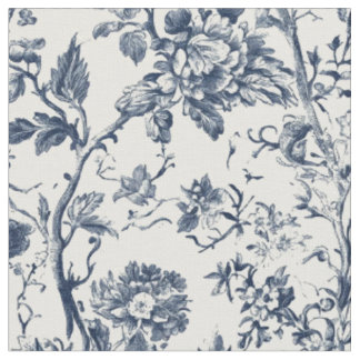 Blue Floral Toile Branch Pattern Fabric
