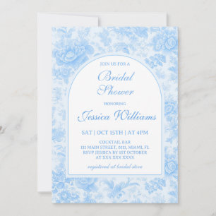Blue Floral Toile Bridal Shower Invitation