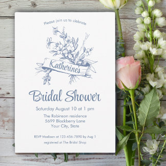 Blue Floral Toile Bridal Shower Invitation