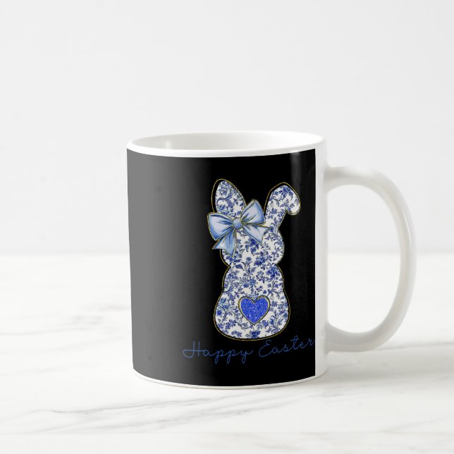 Blue Floral Toile Chinoiserie Bunny Easter For Gir Coffee Mug (Right)