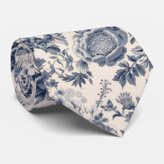 Blue Floral Toile Pattern Wedding Tie