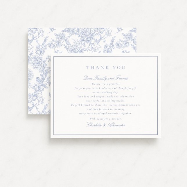 Blue Floral Toile Wedding Thank You Card (Creator Uploaded)