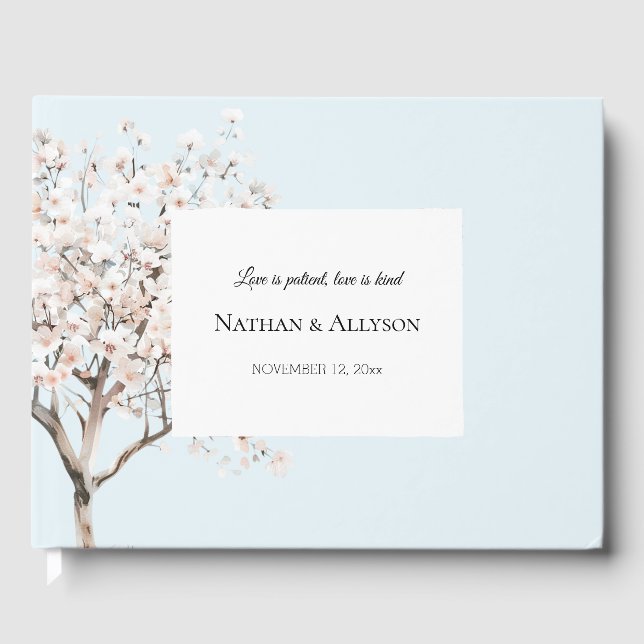 Blue Floral Tree Wedding Guest Book (Front)