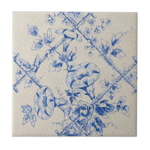 Blue Floral Trellis Victorian Reproduction Tile