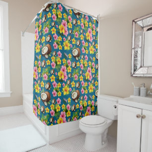 Blue Floral Tropical Shower Curtain
