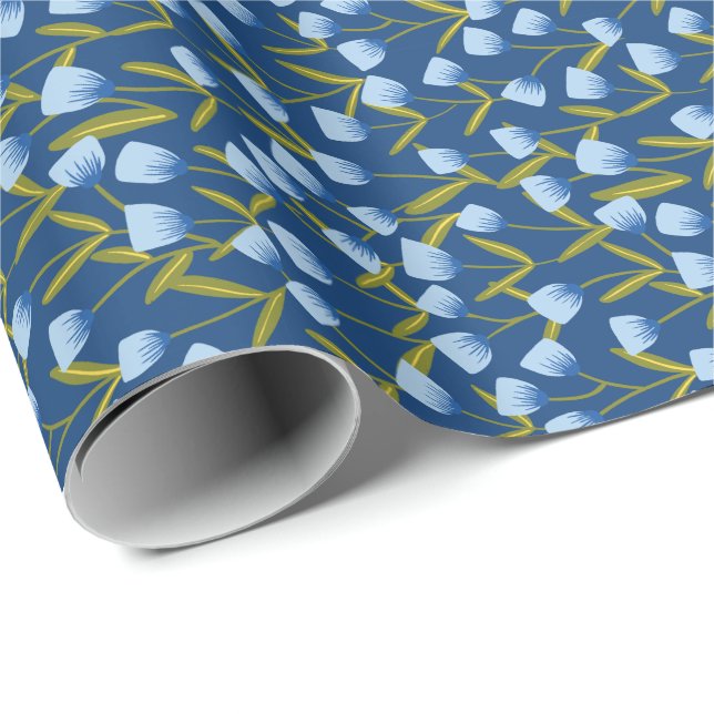 Blue Floral Tulip Gift Wrap / Wrapping Paper (Roll Corner)
