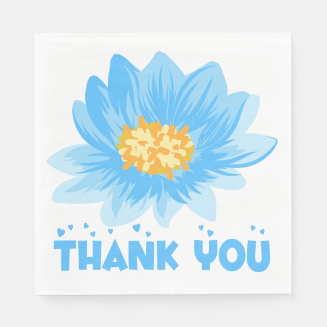 Blue Floral Turquoise Thank You Flower Wedding Napkin (Front)