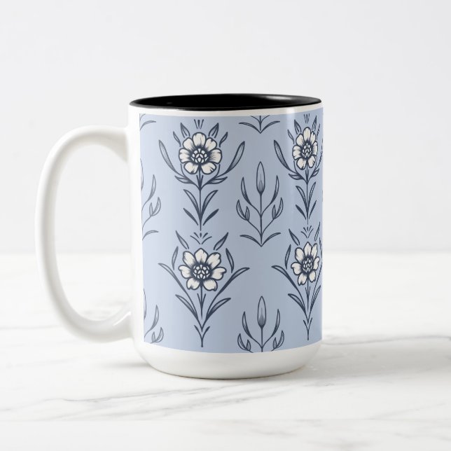 Blue floral Two-Tone coffee mug (Left)