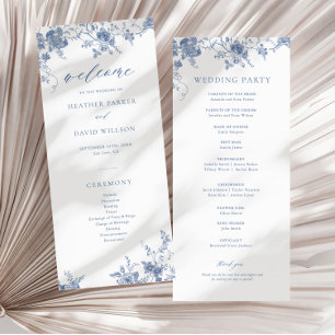 Blue Floral Victorian Classic Wedding Programme