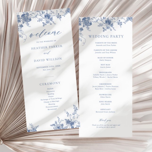 Blue Floral Victorian Classic Wedding Programme (Creator Uploaded)