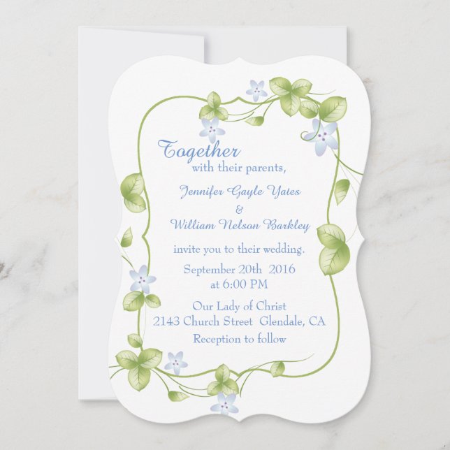 Blue Floral Vines Wedding Invitation (Front)