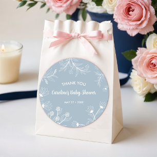 Blue Floral Vintage Baby Shower Classic Round Sticker