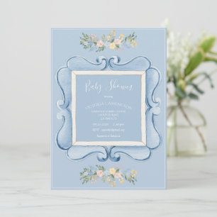 Blue Floral Vintage Baby Shower Invitation