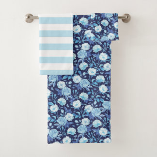 Blue Floral Vintage Bath Towel Set
