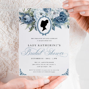 Blue Floral Vintage Bridal Shower Invitation