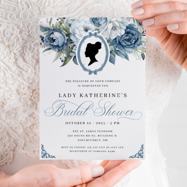 Blue Floral Vintage Bridal Shower Invitation (Creator Uploaded)