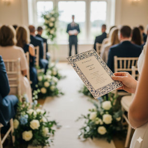 Blue Floral vintage Delaware Chinoiserie wedding Programme
