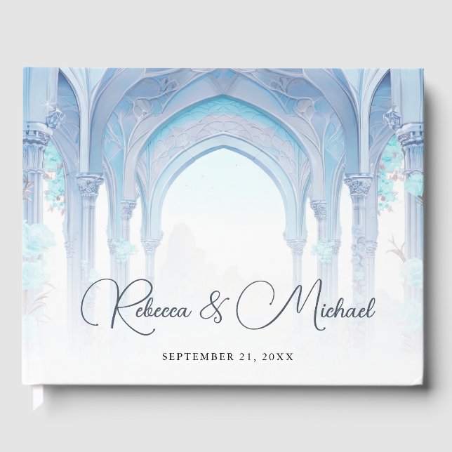 Blue Floral Vintage Fairytale Wedding Guest Book (Front)