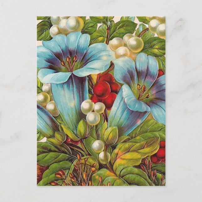 "Blue Floral" Vintage Flowers Postcard (Front)