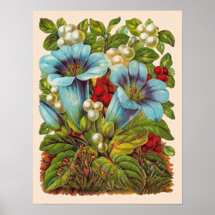 "Blue Floral" Vintage Flowers Poster