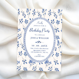 Blue floral vintage invitation