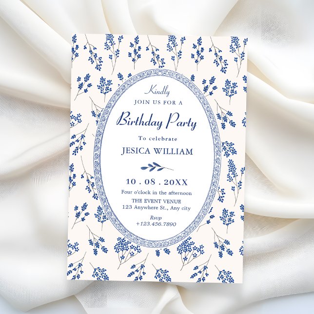 Blue floral vintage invitation (Creator Uploaded)