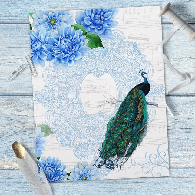 Blue Floral Vintage Peacock Scrapbook Paper (Creator Uploaded)