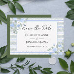 Blue Floral Vintage Romantic  Save The Date<br><div class="desc">Beautiful hand drawn blue watercolor flowers with flowing greenery of vines and leaves creating a beautiful background stripe pattern for this lovely Save the Date reminder wedding card.  Coordinating pattern on reverse side.</div>