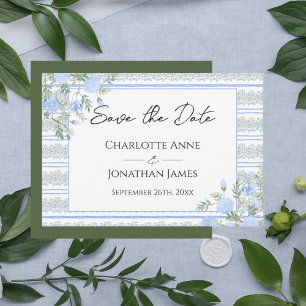 Blue Floral Vintage Romantic  Save The Date