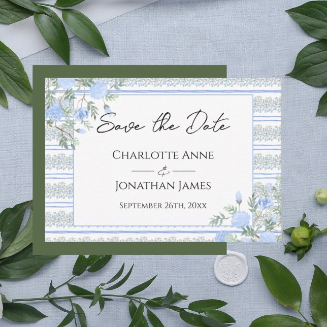 Blue Floral Vintage Romantic  Save The Date (Creator Uploaded)