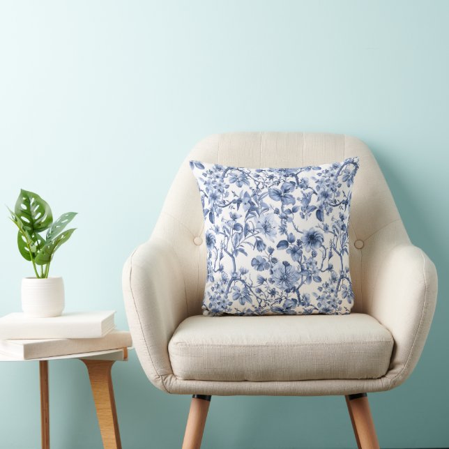 Blue Floral Vintage Toile Pattern  Cushion (Chair)