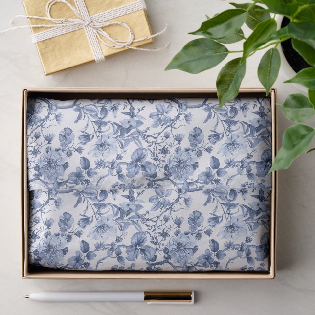 Blue Floral Vintage Toile Pattern  Tissue Paper (Gift)