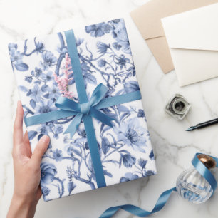 Blue Floral Vintage Toile Pattern Wrapping Paper