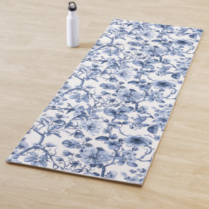 Blue Floral Vintage Toile Pattern Yoga Mat