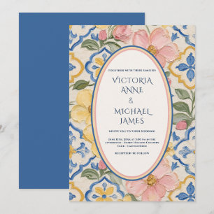 Blue Floral Vintage Tuscany Wedding Invitation