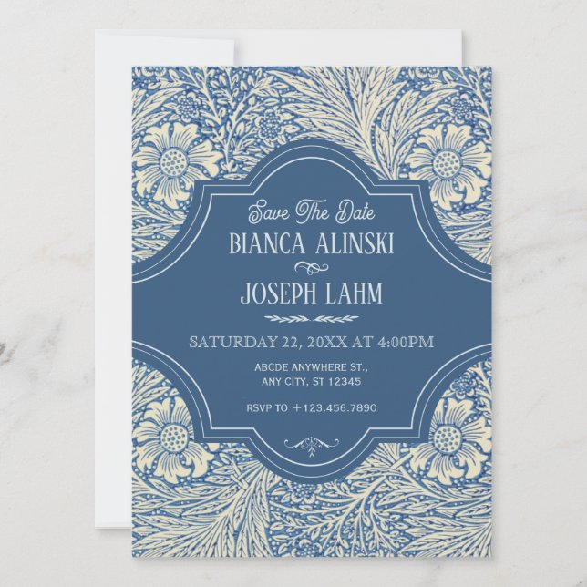 BLUE FLORAL VINTAGE WEDDING  SAVE THE DATE (Front)