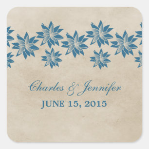 Blue Floral Vintage Wedding Stickers