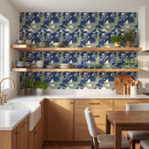 Blue floral wallpaper modern dark
