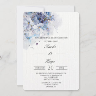 Blue Floral water coloured Spanish Wedding Invitation