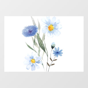 Blue Floral Watercolor Art Elegant Wildflower Ho Window Cling