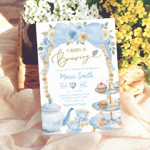 blue floral watercolor baby shower tea coquette invitation