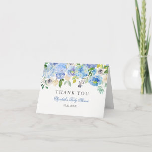 Blue Floral Watercolor Baby Shower Thank You