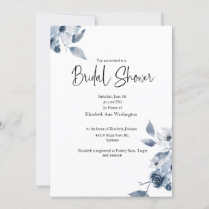 Blue Floral Watercolor Bridal Shower Invitation