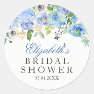 Blue Floral Watercolor Bridal Shower Sticker